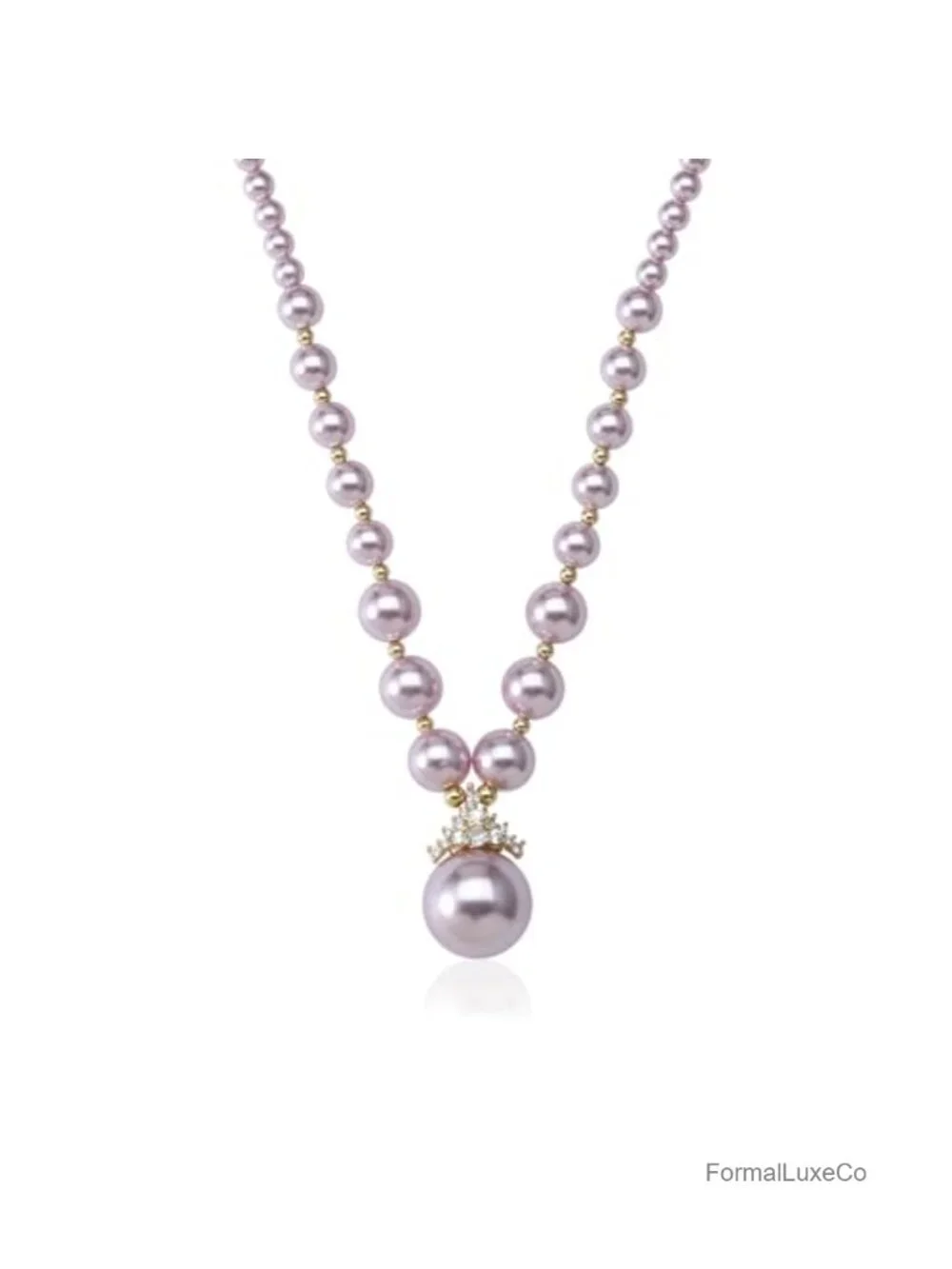 18K Gold Plated Imitation Pearl Choker Necklace with Cubic Zirconia Crown